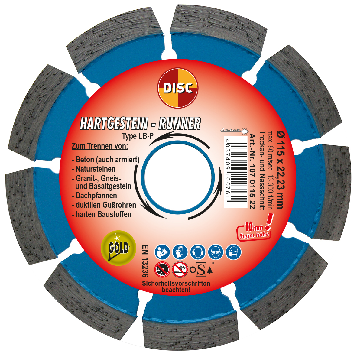 DISC DIAMANT-WERKZEUGE GMBH - HÖVELHOF Diascheibe LB-P 115 x 22,2 mm für harte Baustoffe, 10 mm Segmente