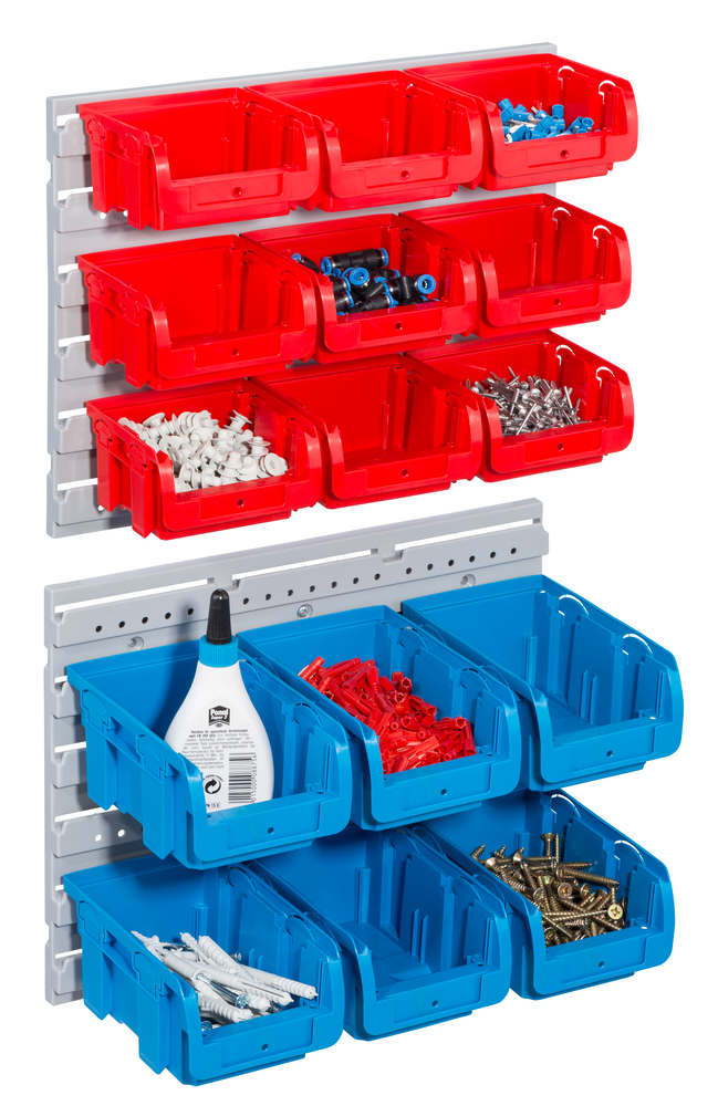 ALLIT AG ProfiPlus Set >C< 1+2/17 rot/blau/grau 15 Sichtboxen mit 2 Wandhalterungen