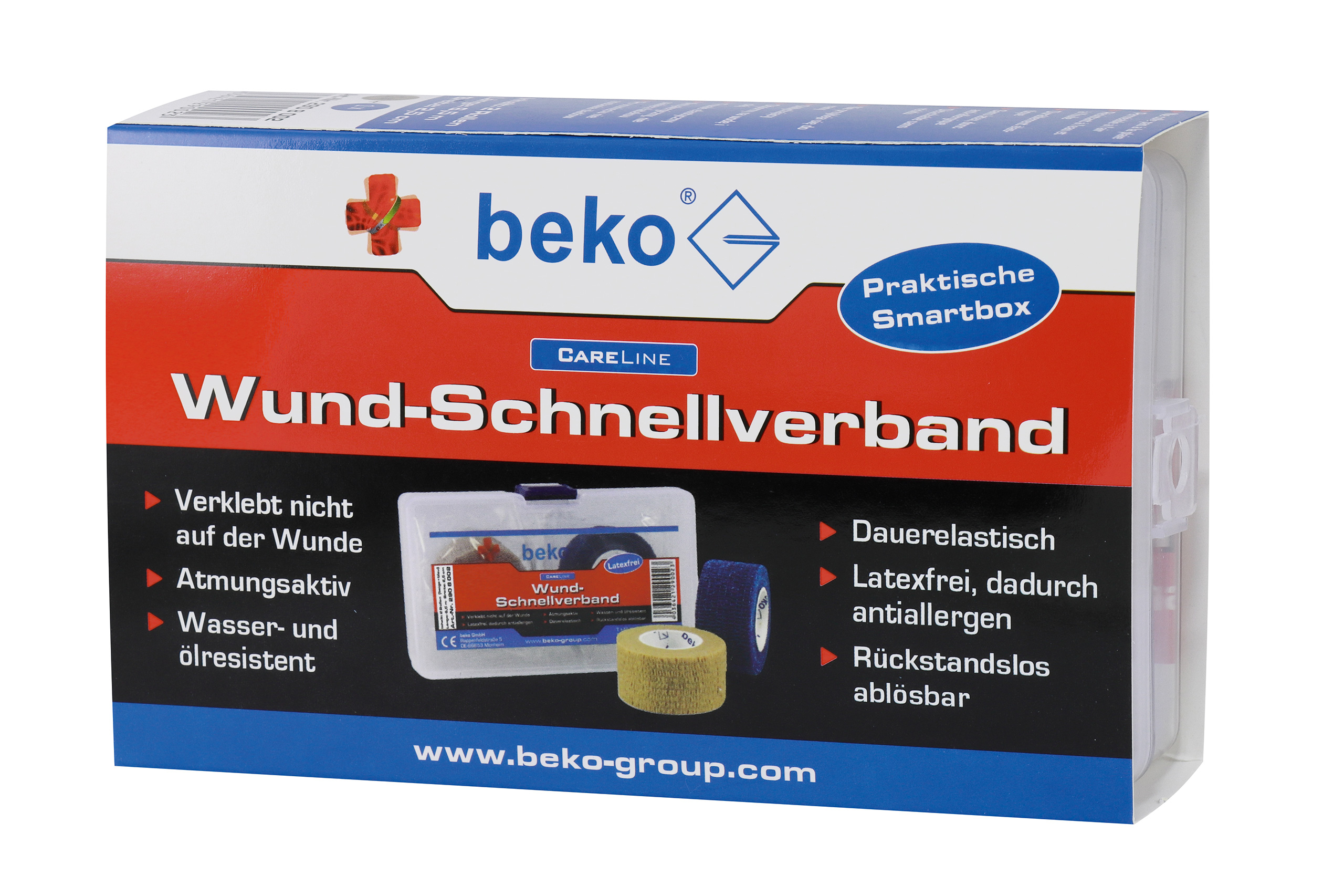 BEKO GMBH - MONHEIM Wund-Schnellverband Box CareLine beige/blau, 2 Rollen 25mmx4,5m