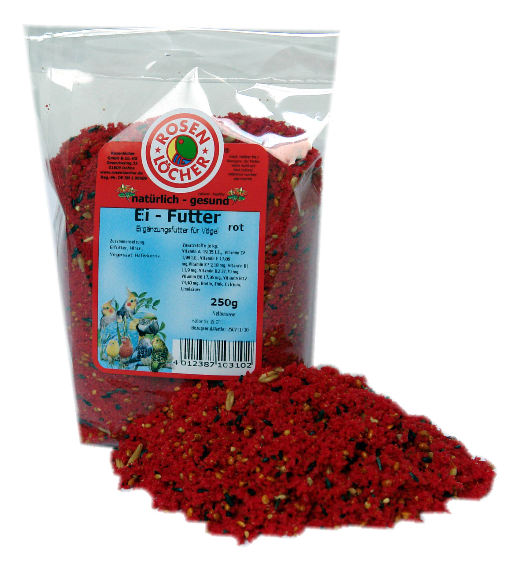 ROSENLÖCHER - Eifutter f.Kanarien u.Exoten rot 250g 