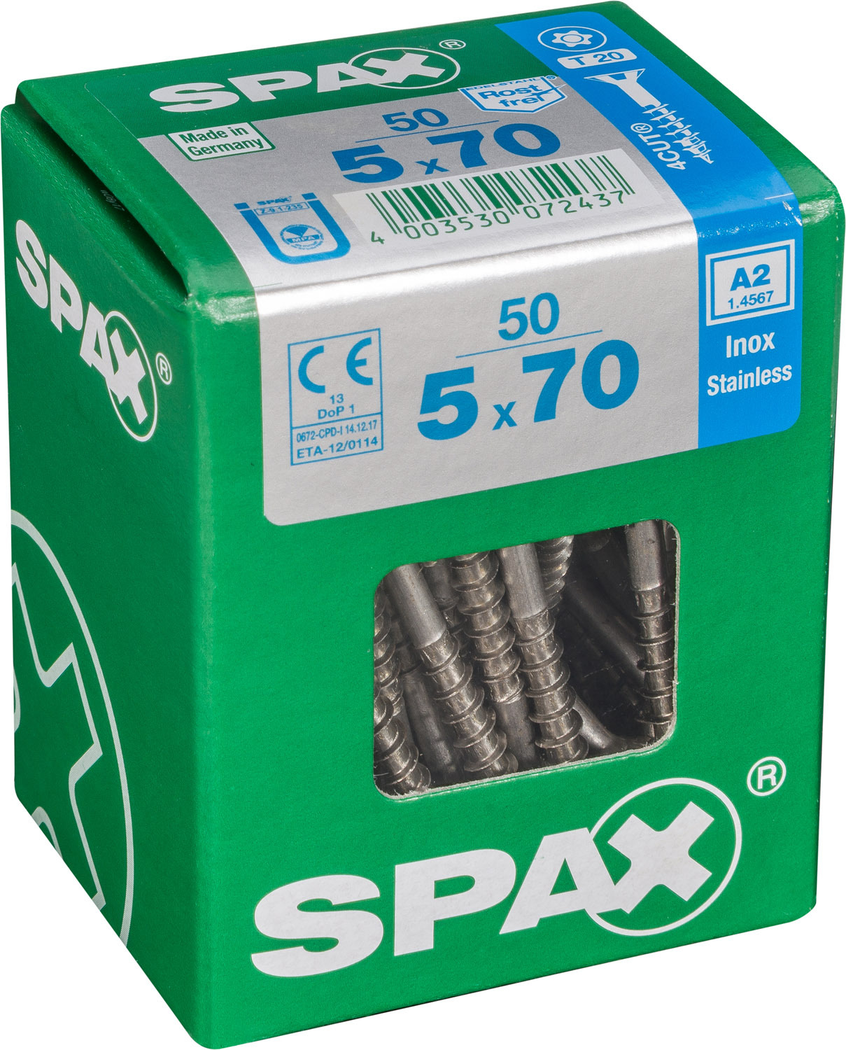 SPAX INTERNATIONAL GMBH & CO. KG - ENNEP Universalschrauben rfr A2 TG 5,0x70 mm SeKo T-Star Plus Pack L (50 Stück)