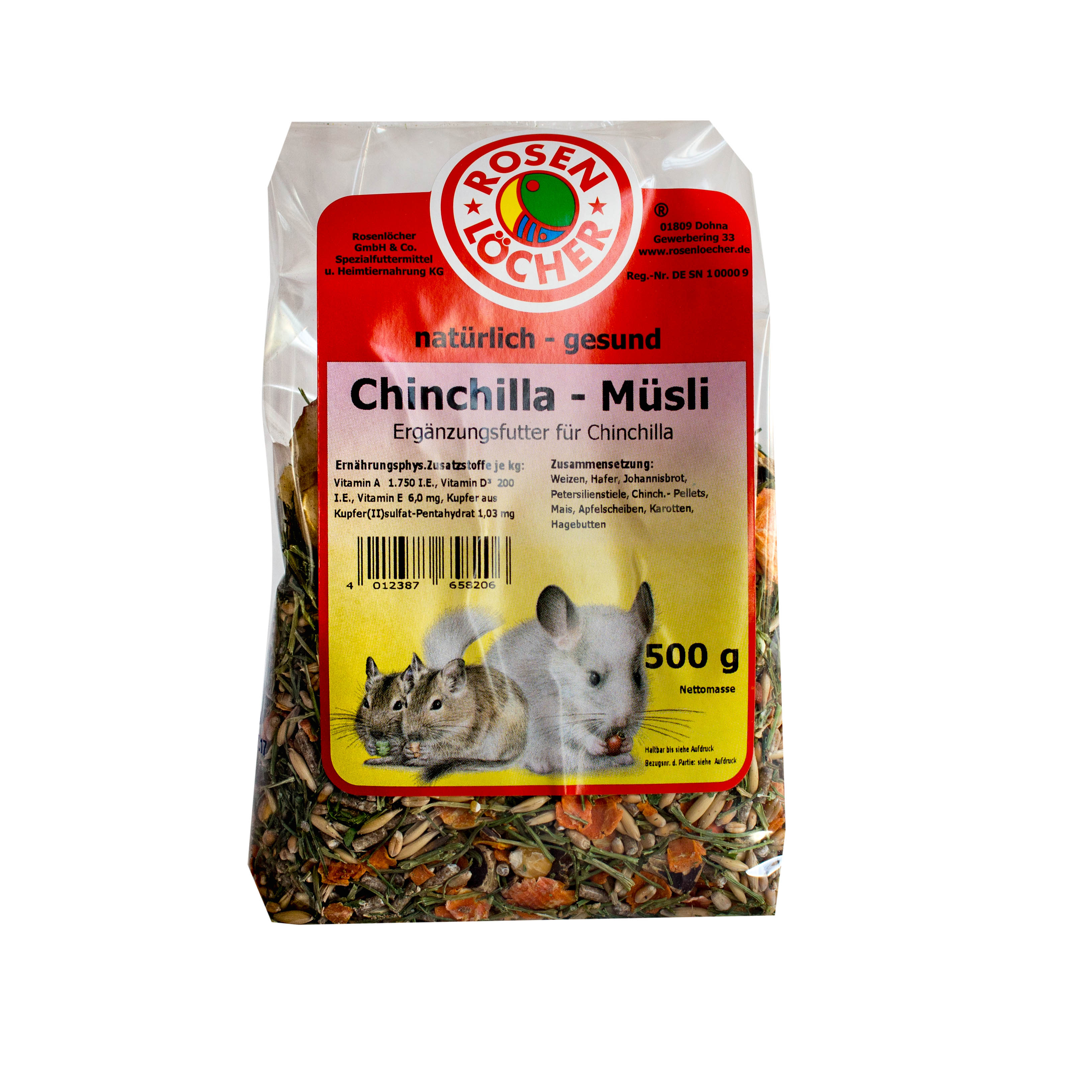 Chinchilla Müsli für Nager 500g ROSENLÖCHER - Chinchilla Müsli für Nager 500g Einzelfuttermittel