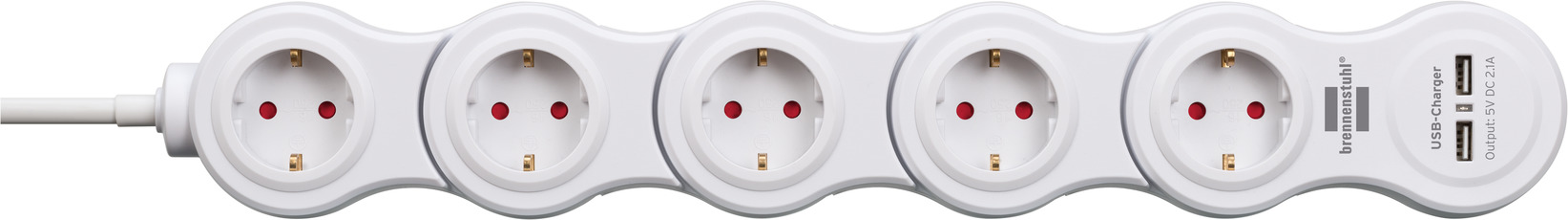 BRENNENSTUHL Steckdosenleiste Vario Power USB weiß 5fach, 1,4m, H05VV-F3G1,5/Schalter