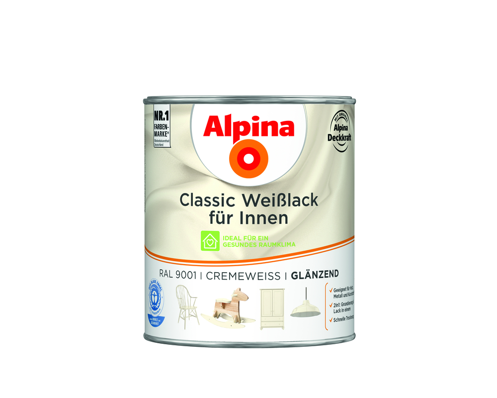 ALPINA FARBEN Weißlack Classic glänz. cremeweiß 750ml RAL 9001 für Innen