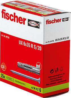 FISCHER Universaldübel UX 6x35R S/20 (25 Stück) 