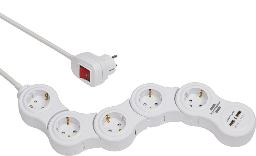 BRENNENSTUHL Steckdosenleiste Vario Power USB weiß 5fach, 1,4m, H05VV-F3G1,5/Schalter