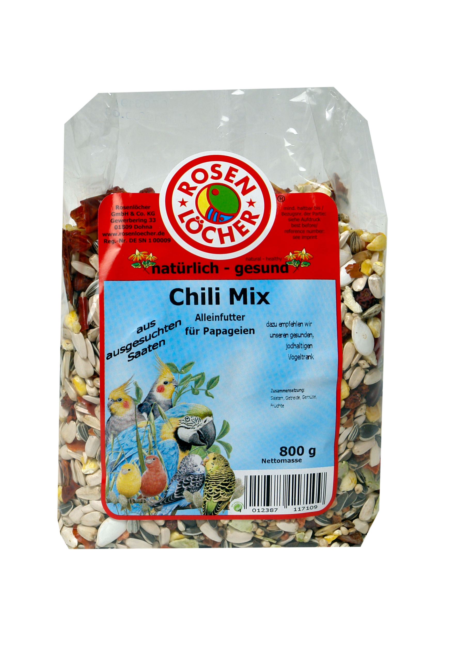 ROSENLÖCHER - Papageifutter Chili Mix 800g Alleinfutter