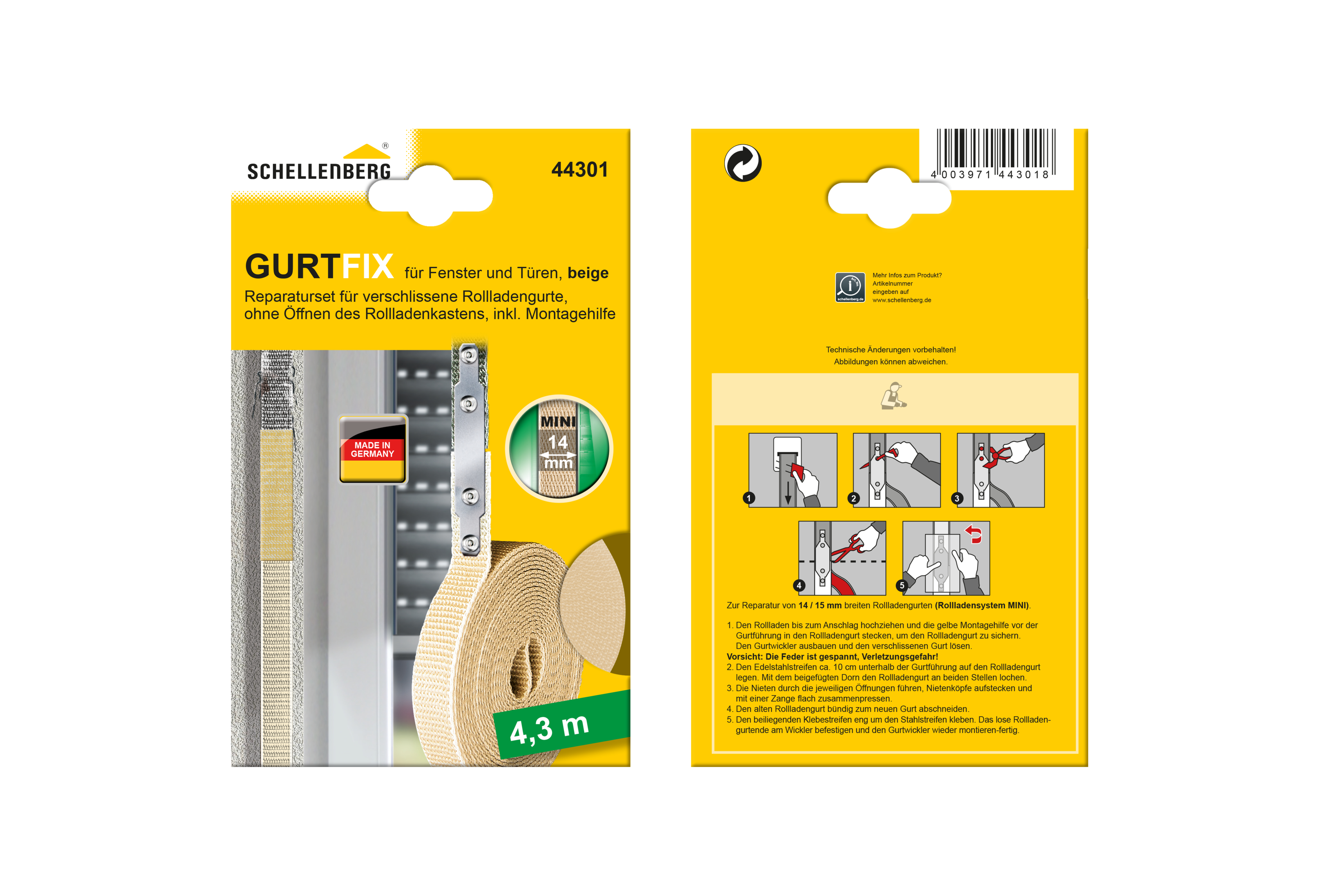 SCHELLENBERG Reparaturset Gurtfix beige 14 mm/4,3 m 