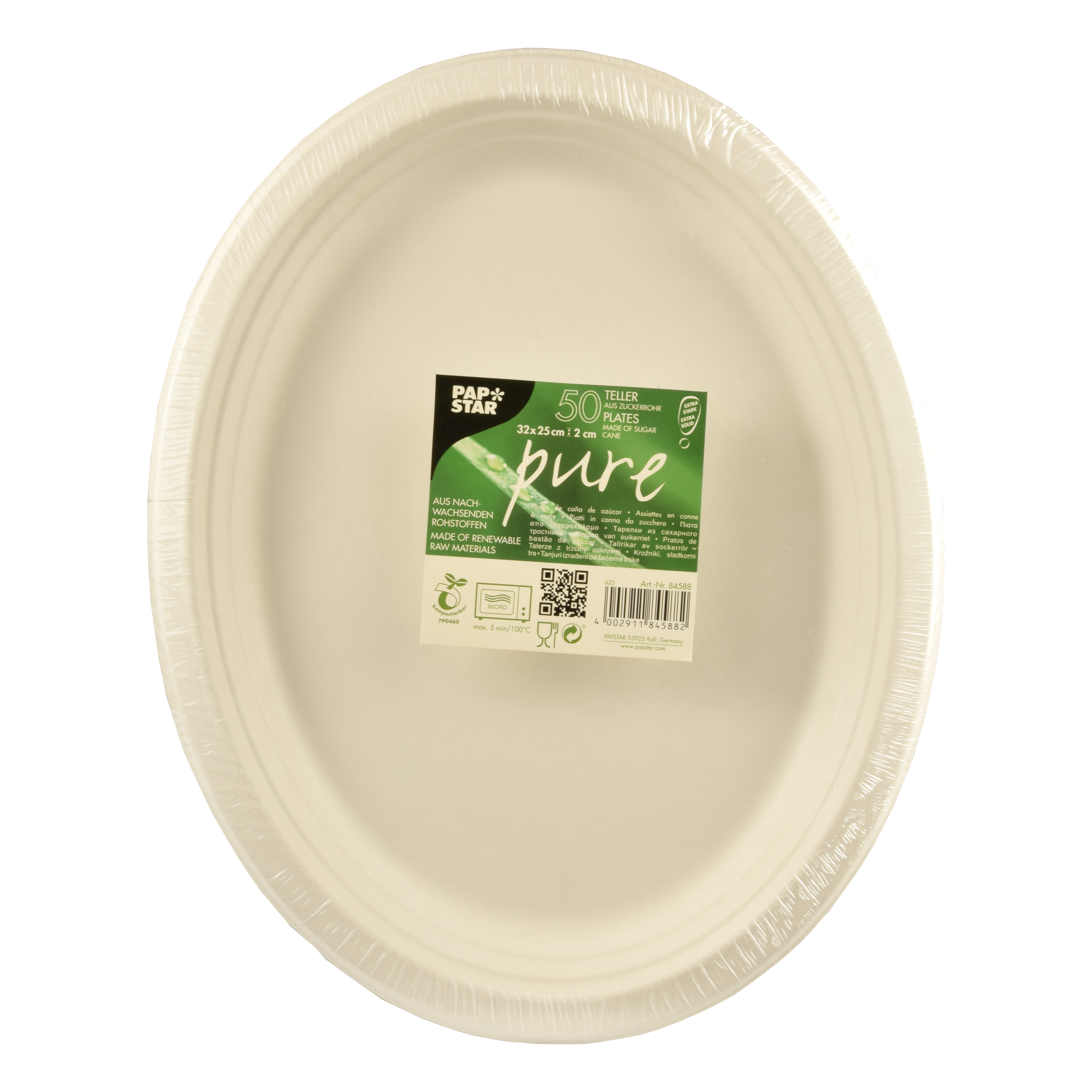 PAP STAR VERTRIEBSGESELLSCHAFT Teller oval 32x25,5x2cm weiß 50St Zuckerrohr