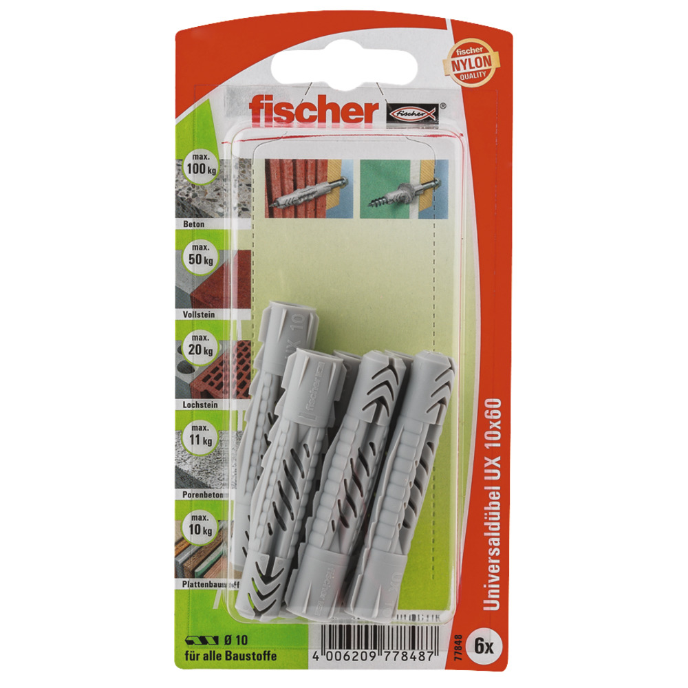 FISCHER Universaldübel UX 10x60 K (6 Stück) 