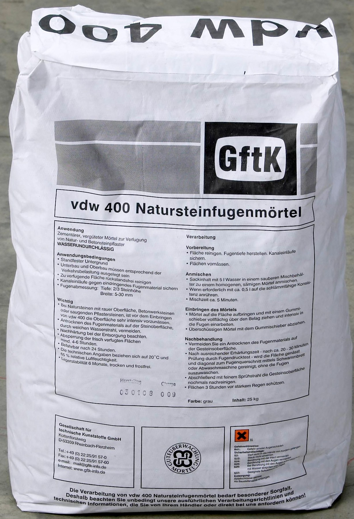 GFTK vdw 400 zementgrau 25kg ZementfugenMörtel