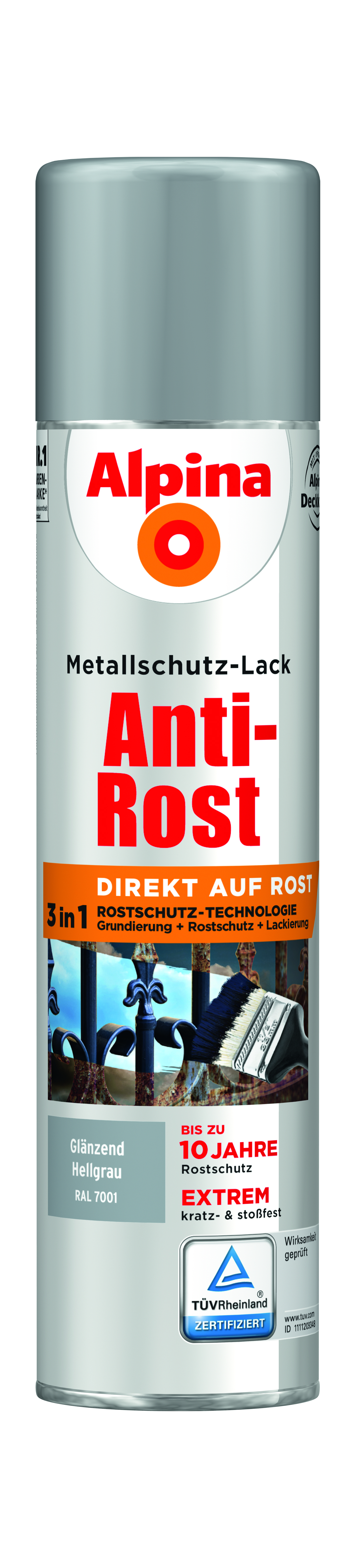ALPINA FARBEN Metallschutzlack Spray gl.hellgrau 400ml Anti-Rost, RAL 7001