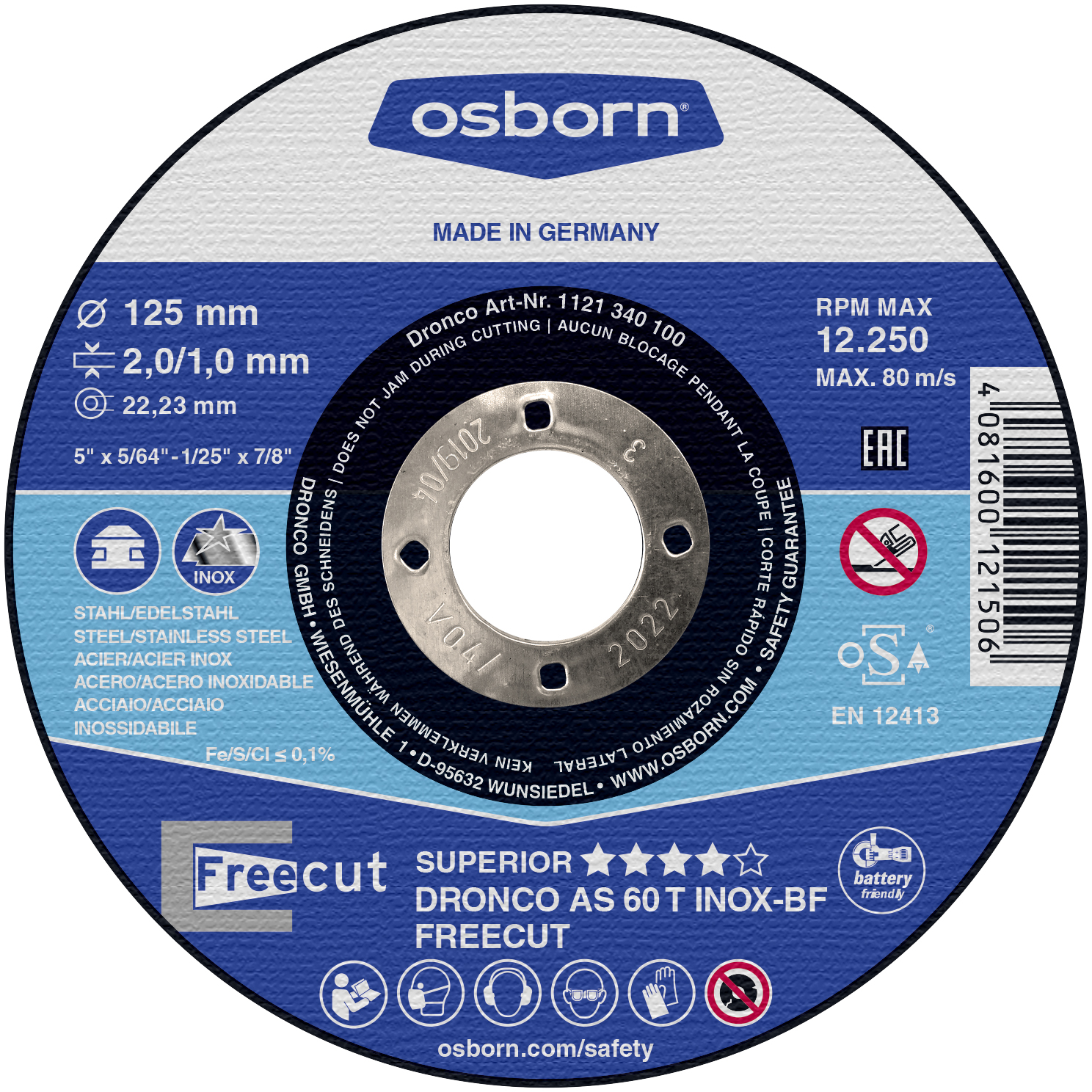 DRONCO Trennscheibe FreeCut 125x2,0/1,0x22,23mm AS 60 T INOX FreeCut