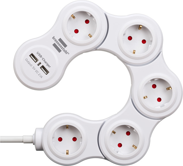 BRENNENSTUHL Steckdosenleiste Vario Power USB weiß 5fach, 1,4m, H05VV-F3G1,5/Schalter