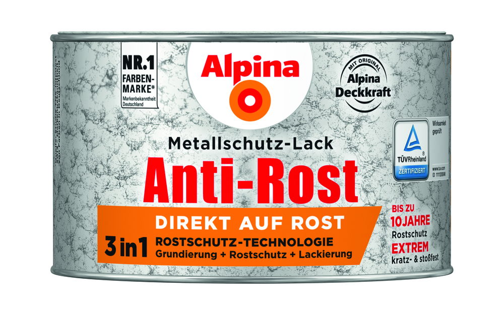 ALPINA FARBEN Metallschutzlack Hammerschl. grau 0,3l dunkelgrau