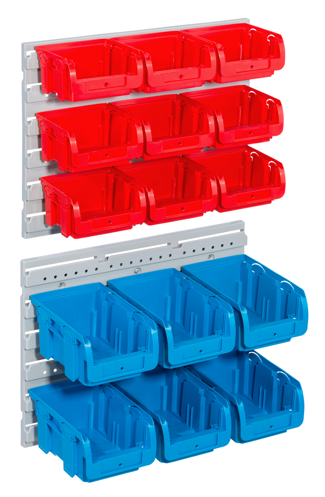 ALLIT AG ProfiPlus Set >C< 1+2/17 rot/blau/grau 15 Sichtboxen mit 2 Wandhalterungen