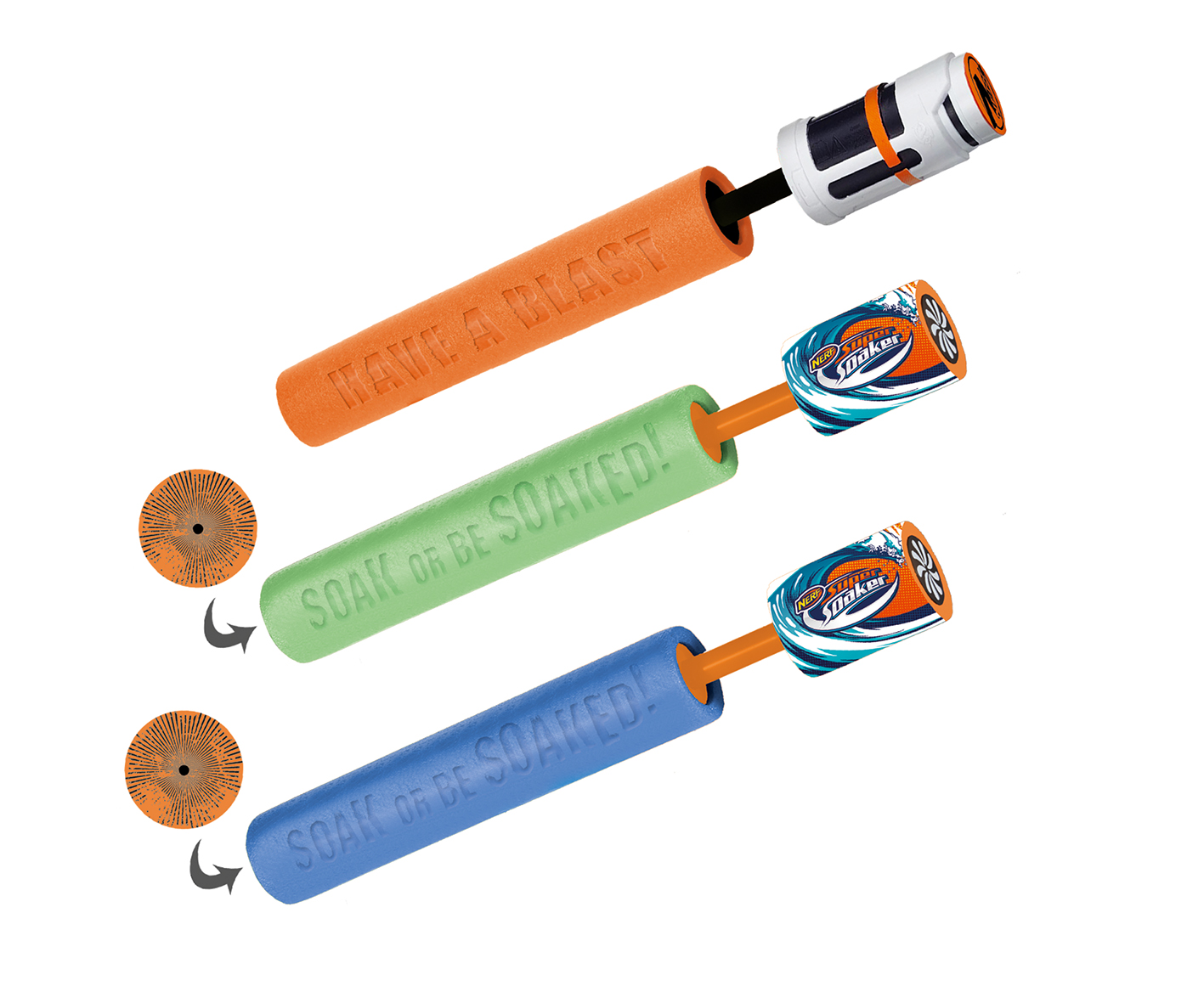 HAPPY PEOPLE GMBNH & CO.KG FOAMSHOOTER NERF+SUPERSOAKER 26cm Ø5cm Reichweite 7m 12xNERF 12xSU