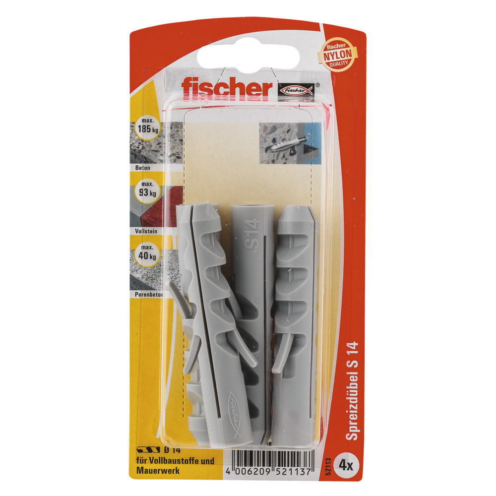 FISCHER Dübel S 14 Nylon 14 mm GK (4 Stück) 