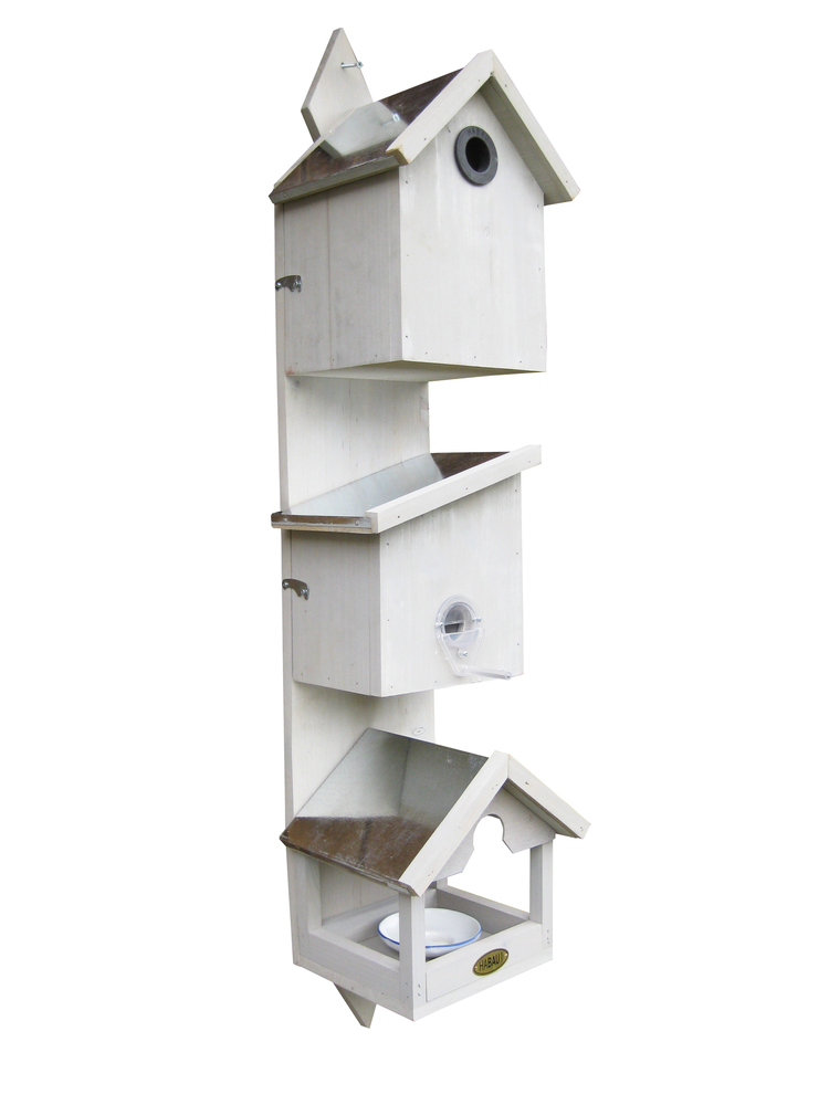 HABAU GMBH Vogelstation Triple mit Teller Kiefer ws weiss ca.20x17x75cm