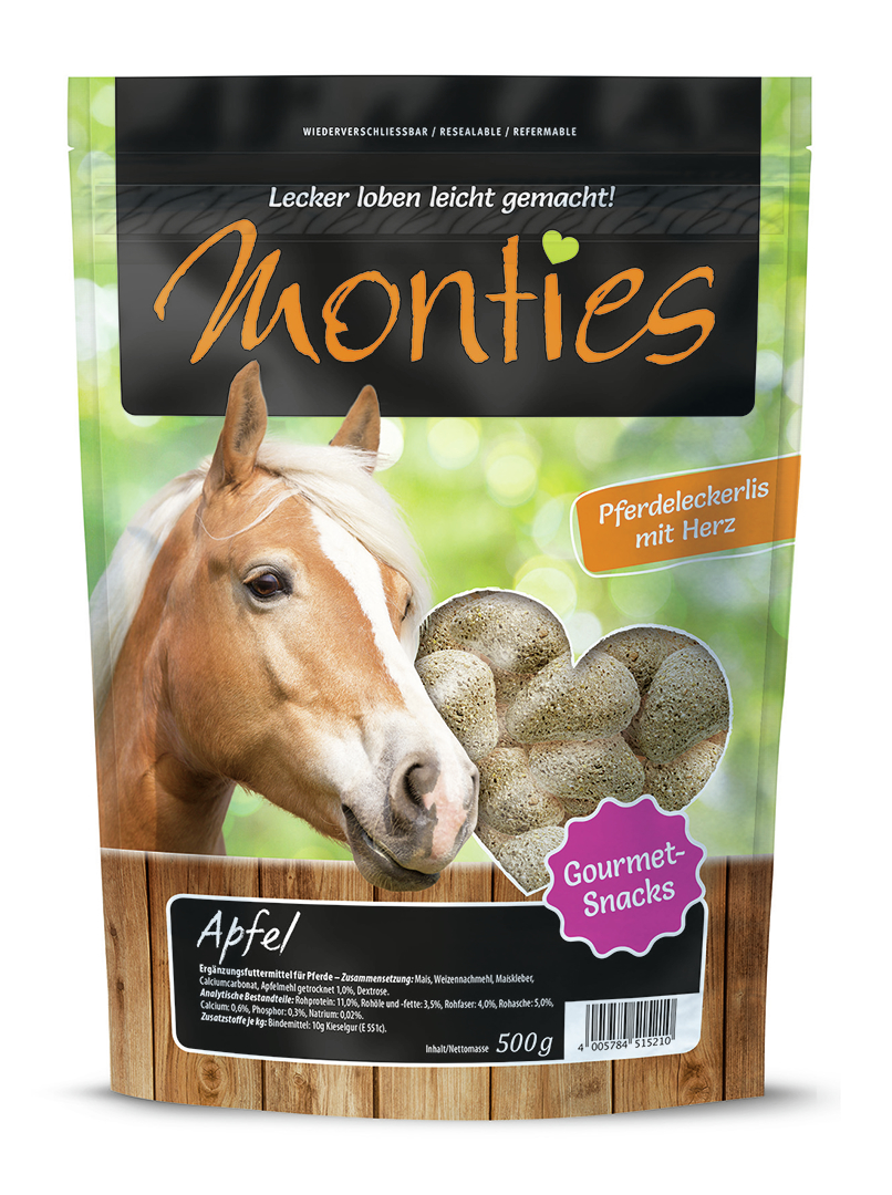 BTG BETEILIGUNGS GMBH All Monties Apfel Snacks extrudiert 500g Pferd