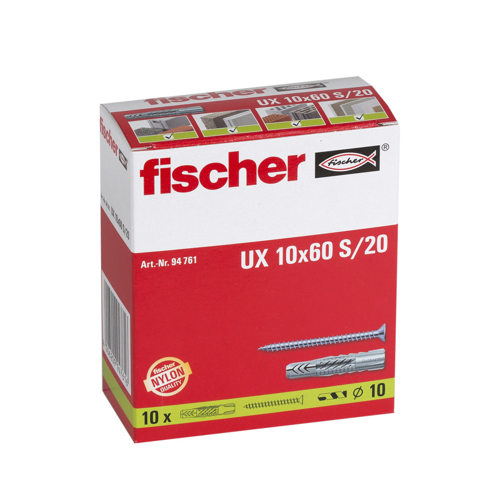 FISCHER Universaldübel UX 10x60 S/20 (10 Stück) 