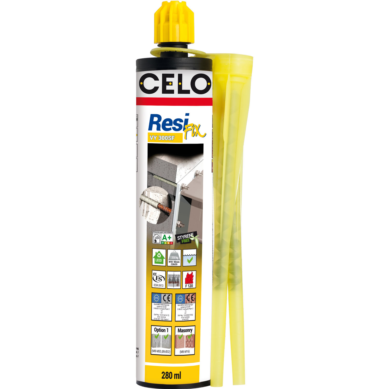 APOLO MEA BEFESTIGUNGSSYSTEME GMBH - AIC Injektionsmörtel RESIFIX VY 300 SF 280ml vinyl styrolfrei, 2 Mischdüsen