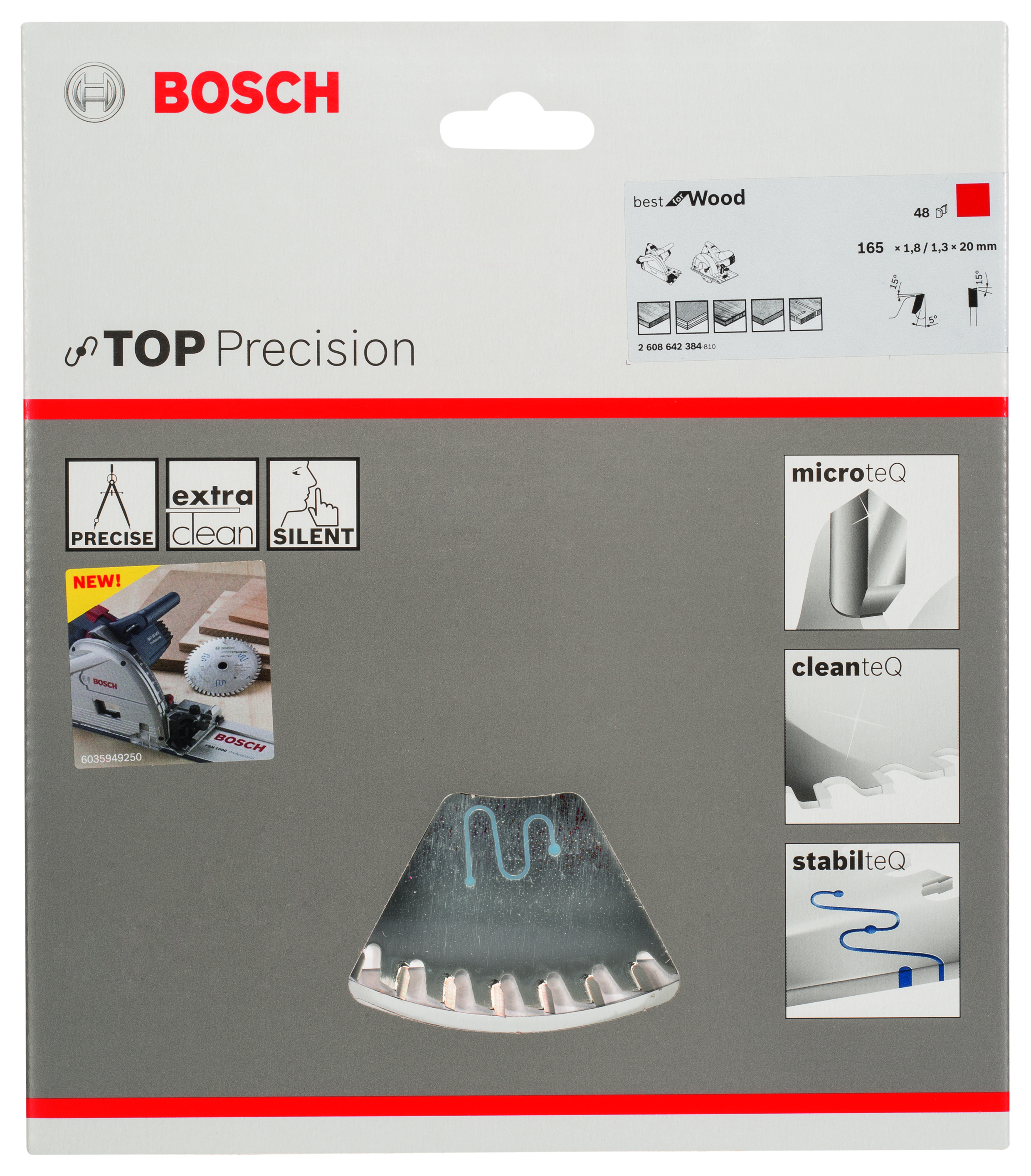 BOSCH Kreissägeblatt Top Precision 165x20x48mm für GKT 55 GCE für Holz