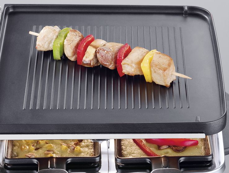SEVERIN ELEKTROGERÄTE GMBH - SUNDERN Raclette m.Naturgrillstein u.Grillplatte 8 Pfännchen Edelstahl schwarz