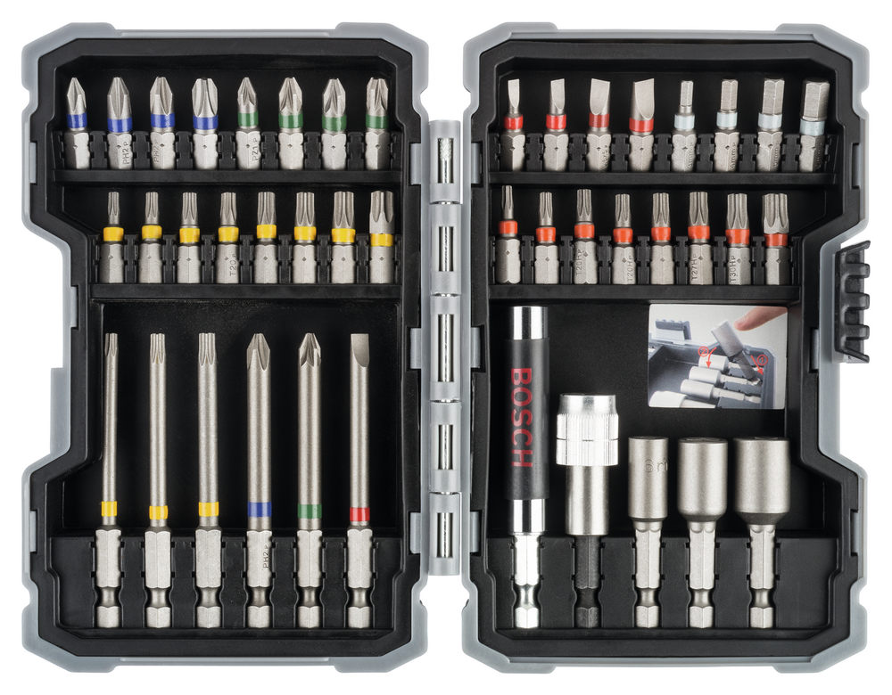 BOSCH Bit- u. Steckschlüssel-Set 43-tlg. PH/PZ/SL/H/T/TH mit Uni-Halter in Box