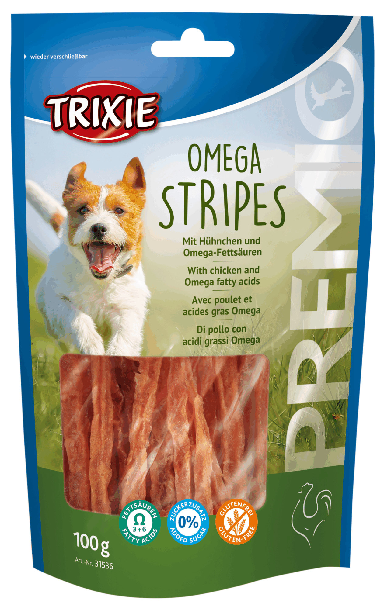 TRIXIE HEIMTIERBEDARF Premio Omega Stripes Hühnchen 100g Hund
