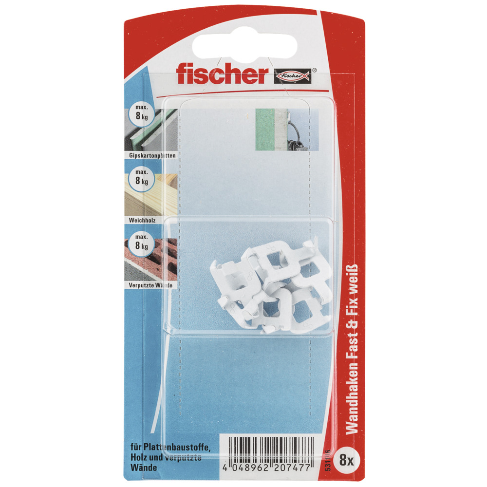 FISCHER Wandhaken Fast & Fix weiss  (8 Stück) 