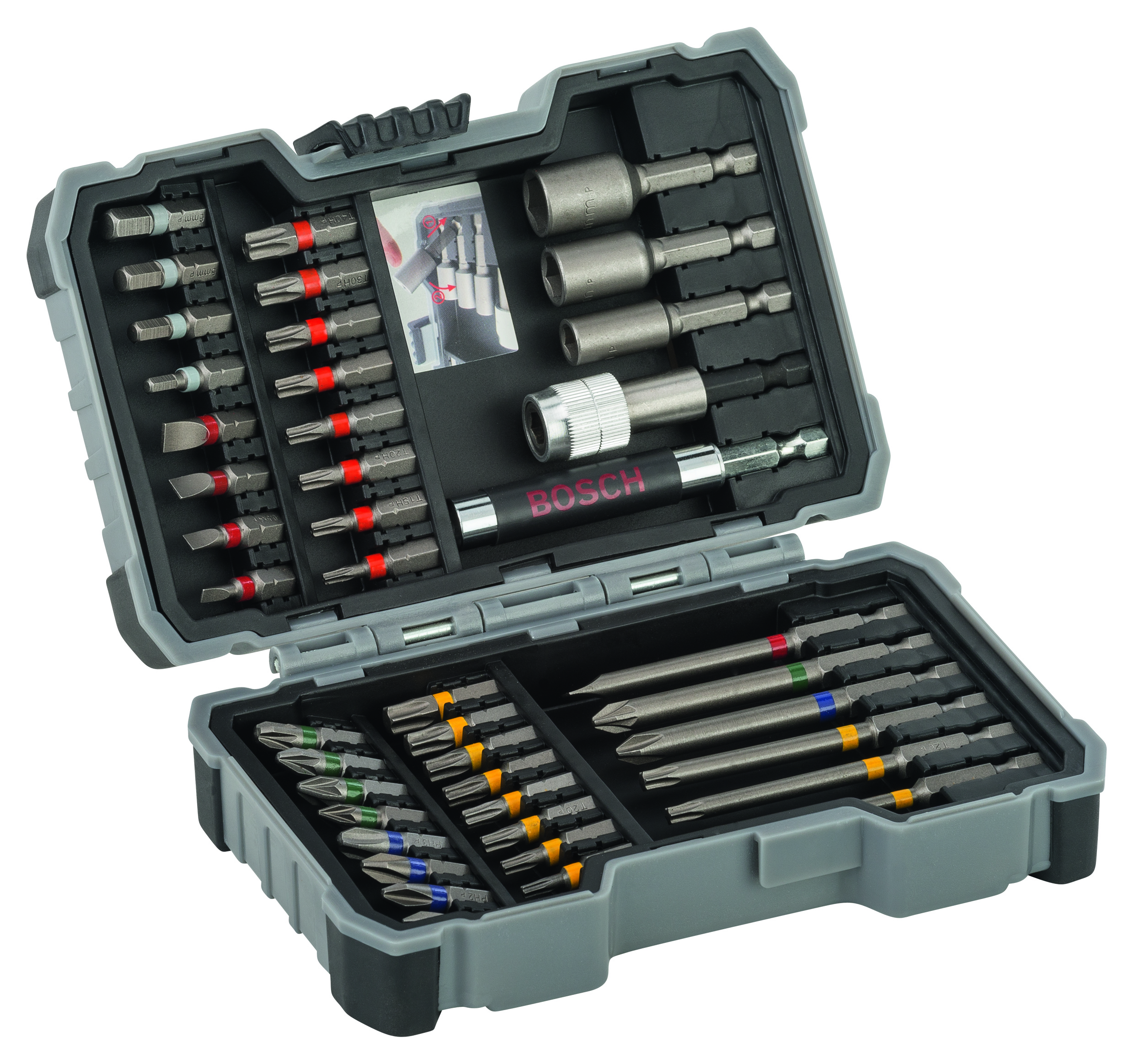 BOSCH Bit- u. Steckschlüssel-Set 43-tlg. PH/PZ/SL/H/T/TH mit Uni-Halter in Box