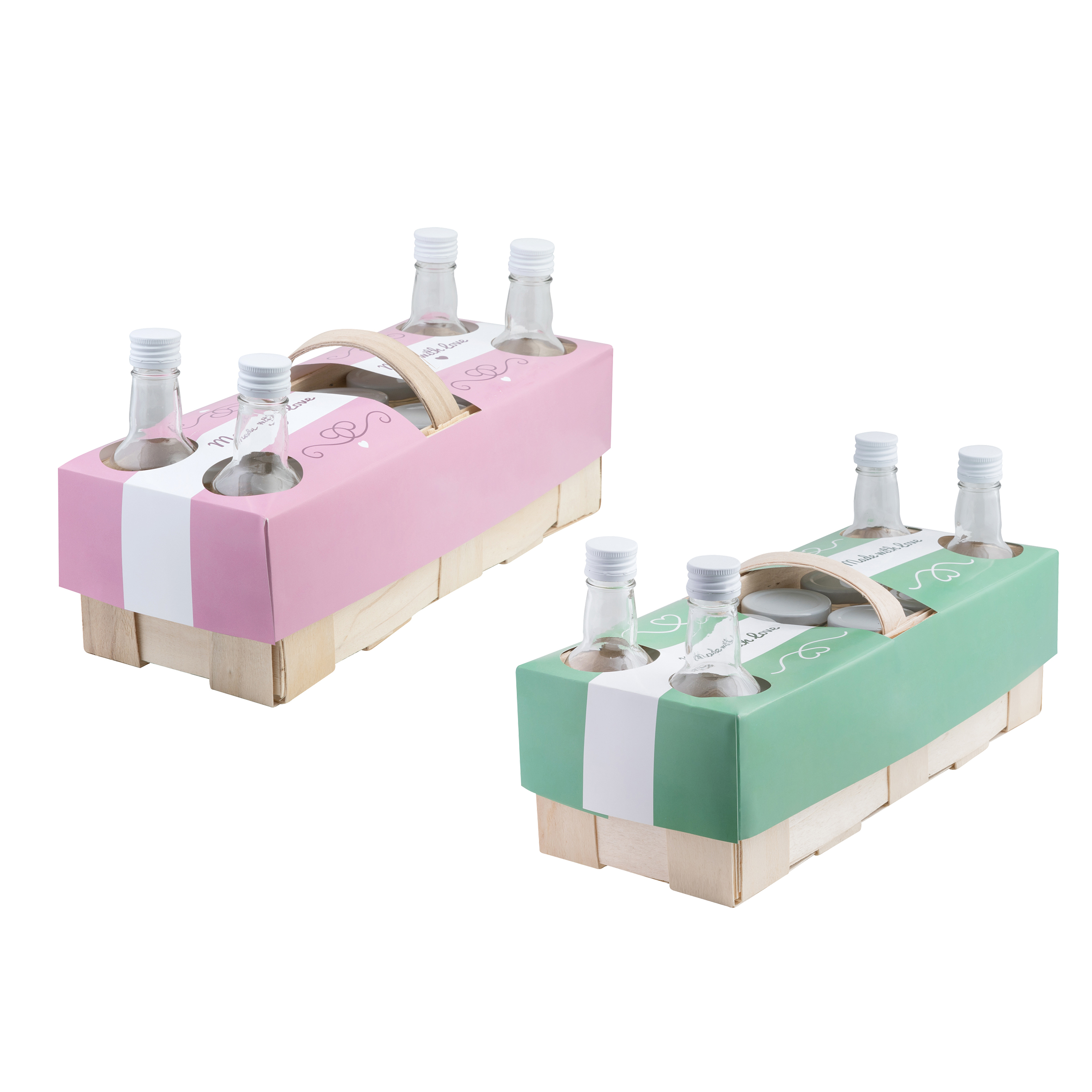 Gläser-Flaschen-Set im Korb 12tlg - WESEL Gläser-Flaschen-Set im Korb 12tlg 4 Flaschen 200ml + 8 Gläser 190 ml