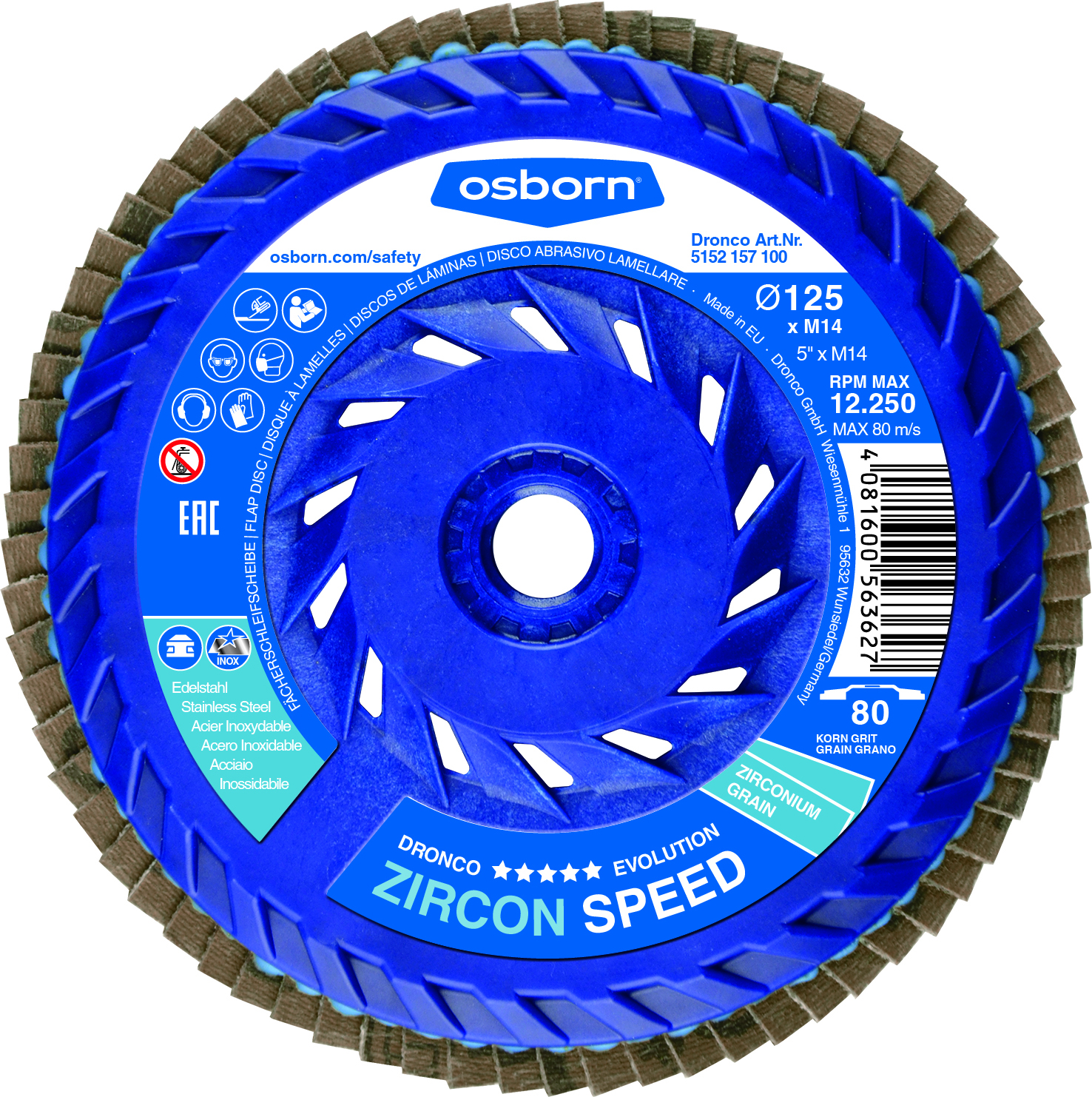 DRONCO Fächerscheibe Zircon Speed 80 125 mmxM14 gerade