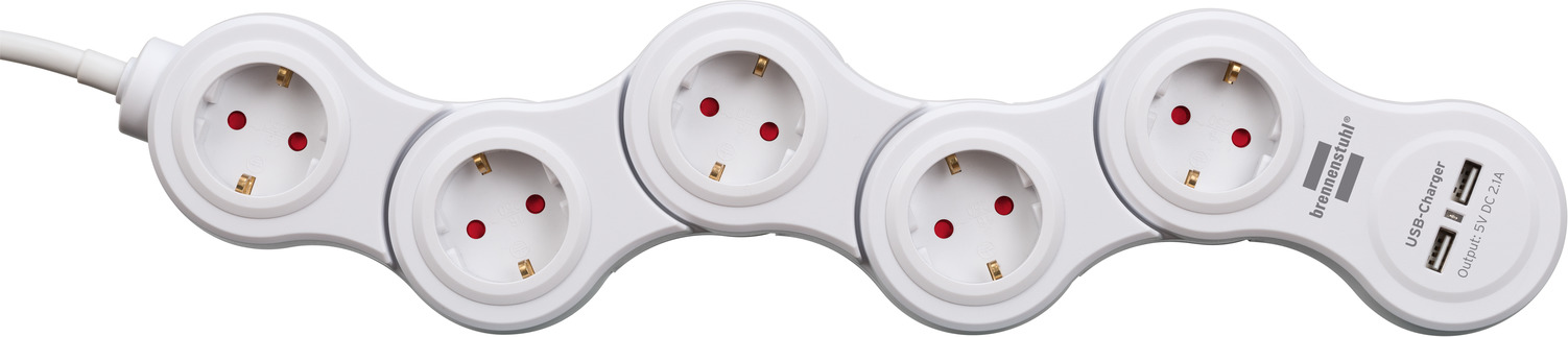 BRENNENSTUHL Steckdosenleiste Vario Power USB weiß 5fach, 1,4m, H05VV-F3G1,5/Schalter