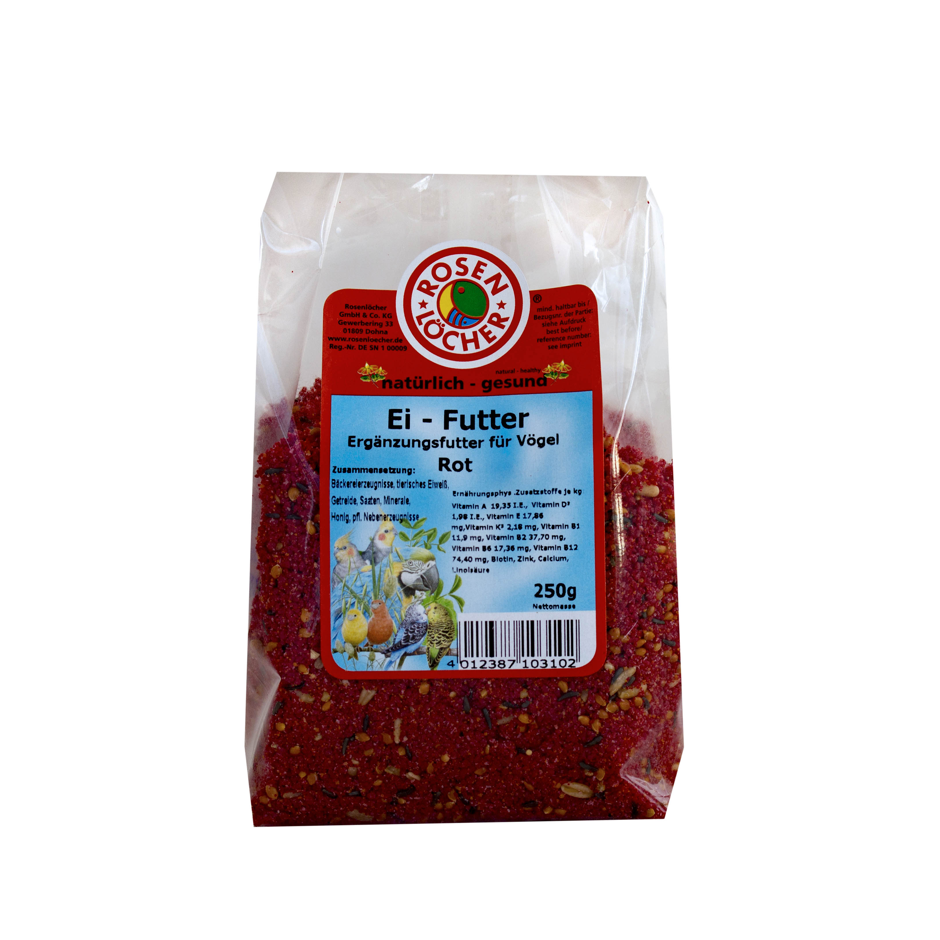 ROSENLÖCHER - Eifutter f.Kanarien u.Exoten rot 250g 