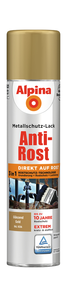 ALPINA FARBEN Metallschutzlack Spray gl. gold 400ml Anti-Rost, RAL 1036