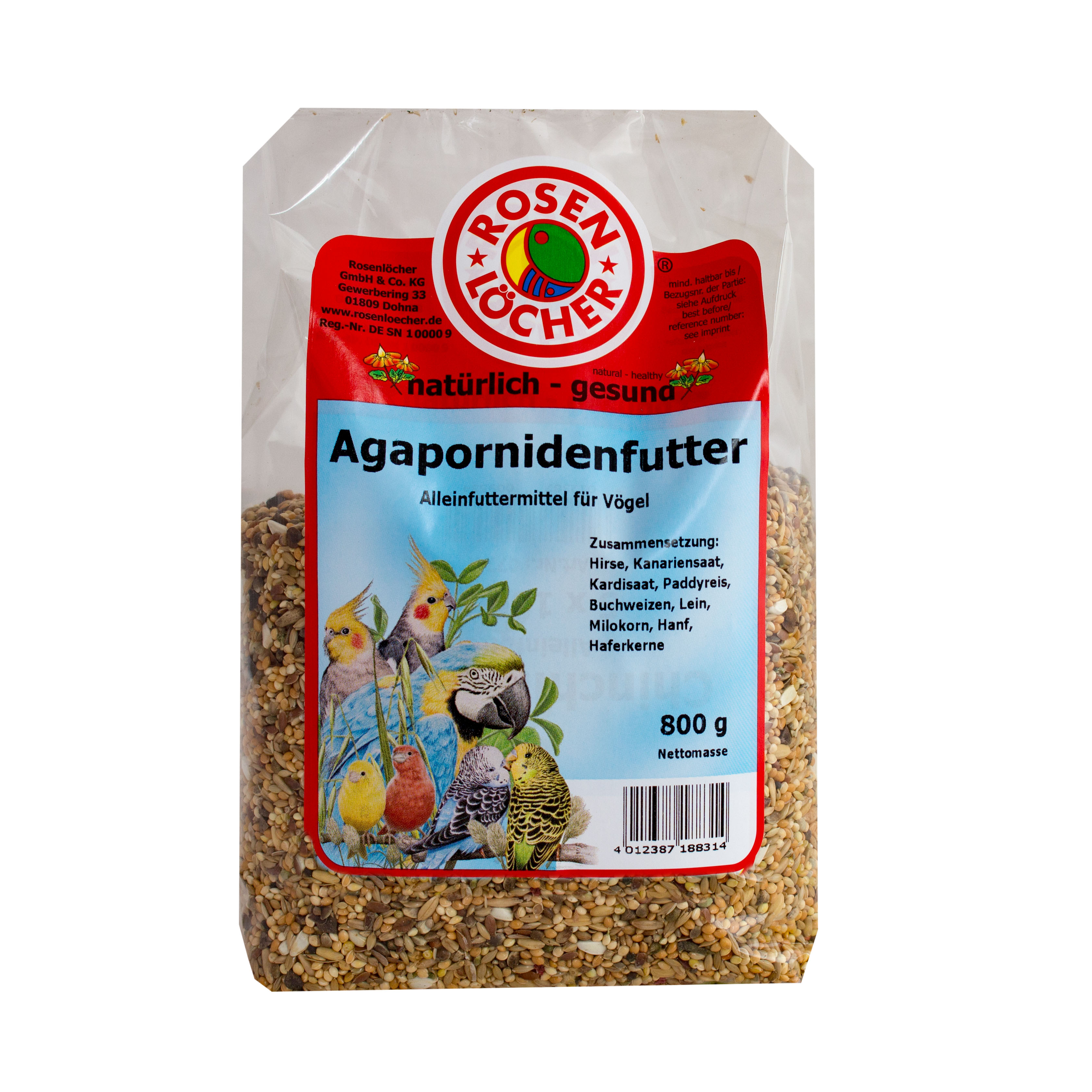 ROSENLÖCHER - Agapornidenfutter 800g Alleinfutter für kl. Papageien,Sittiche