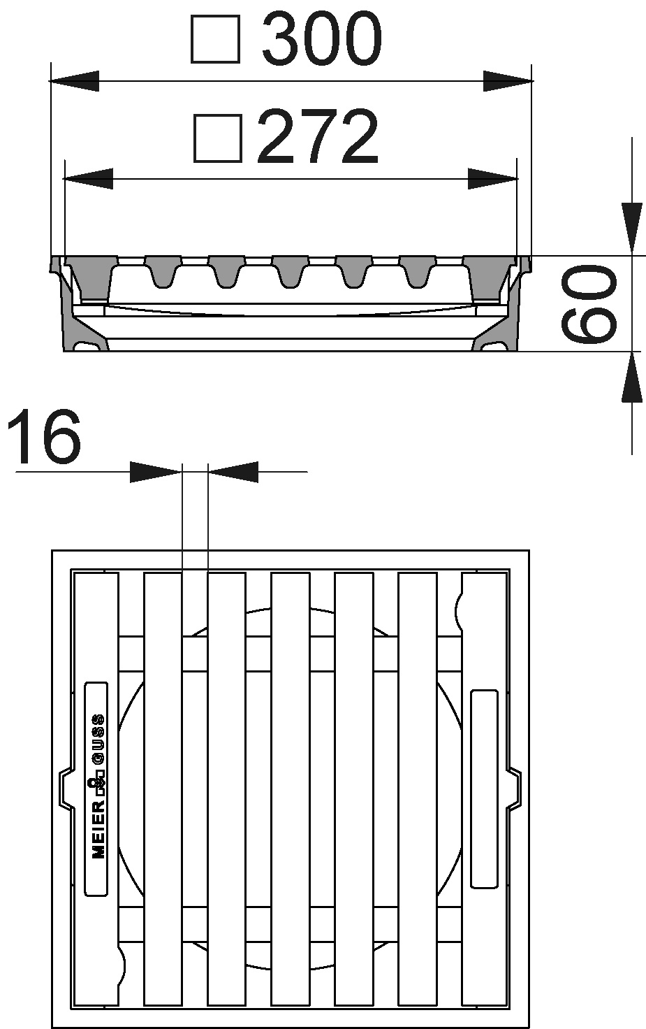 MEIER GUSS EISENGIEßEREI Aufsatz Kl.A DIN 19590-A A 15 SW16mm Pultform, Gusseisen, niedriger Rahmen