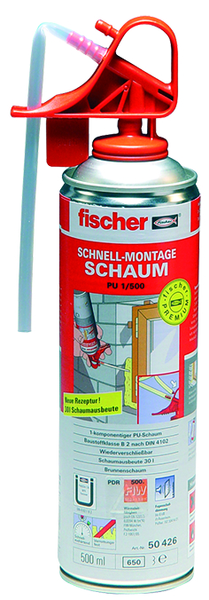 FISCHER Schnellmontageschaum 1K PU1/500 B2 500ml Premiumqualität