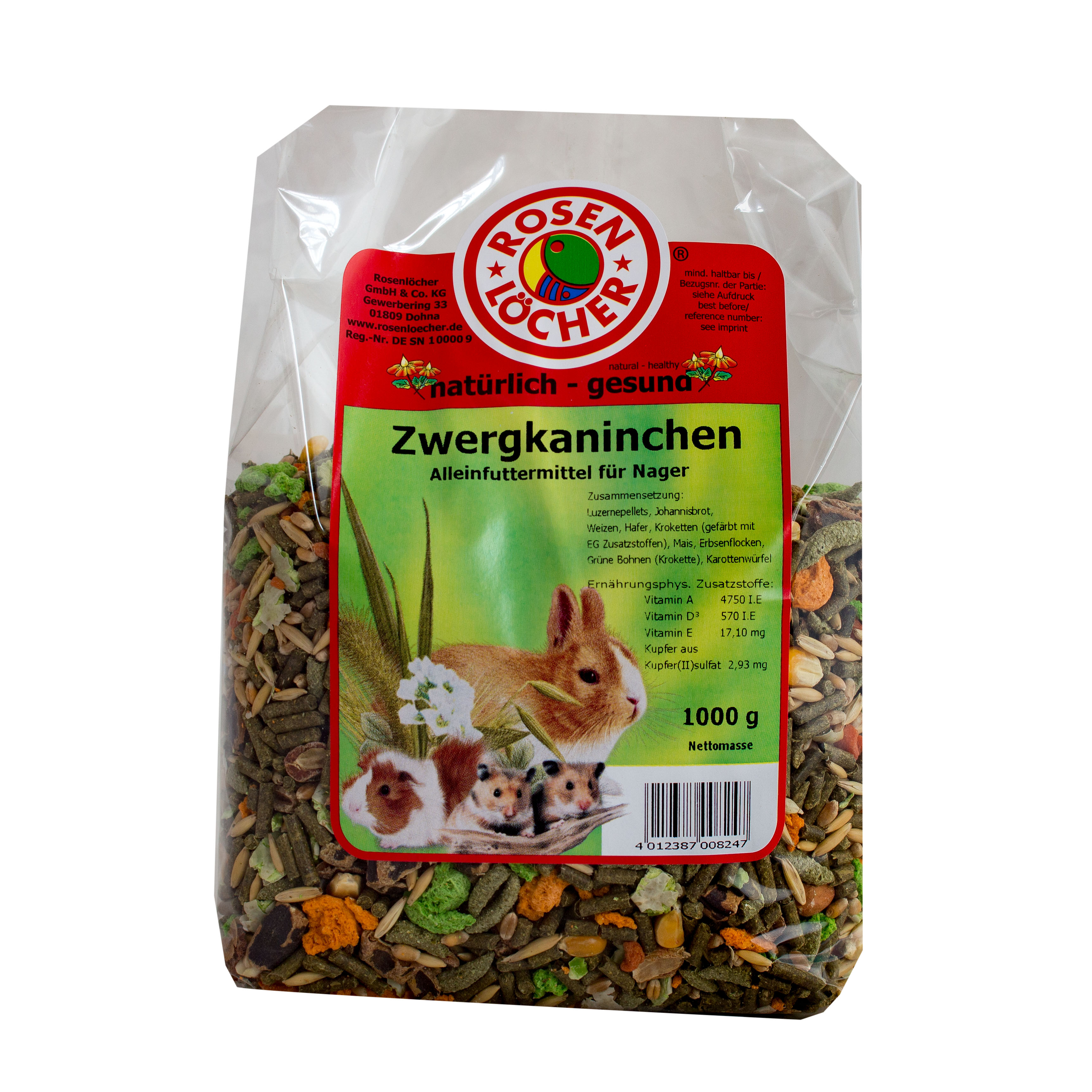 Zwergkaninchenfutter 1kg ROSENLÖCHER - Zwergkaninchenfutter 1kg Alleinfutter