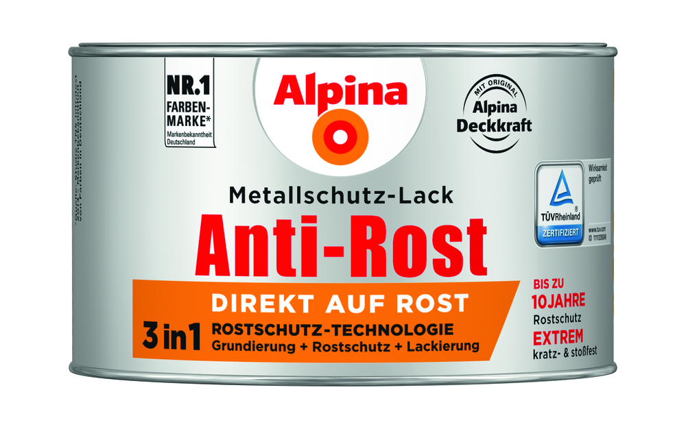 ALPINA FARBEN Metallschutzlack matt braun 0,3l Anti-Rost, RAL 8011