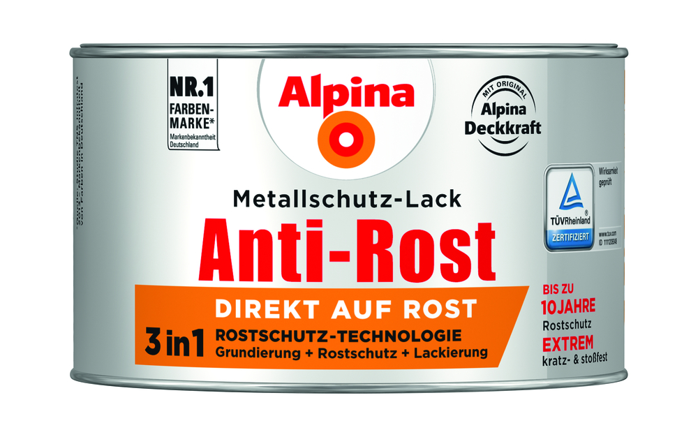 ALPINA FARBEN Metallschutzlack glänzend braun 0,3l Anti-Rost, RAL 8011