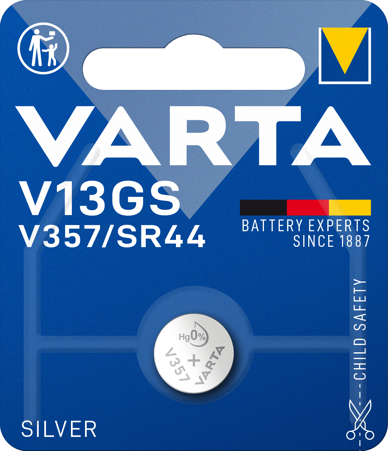 VARTA - Knopfzelle Elec. V13GS/SR44 1,55V 1er Varta im Blister silber