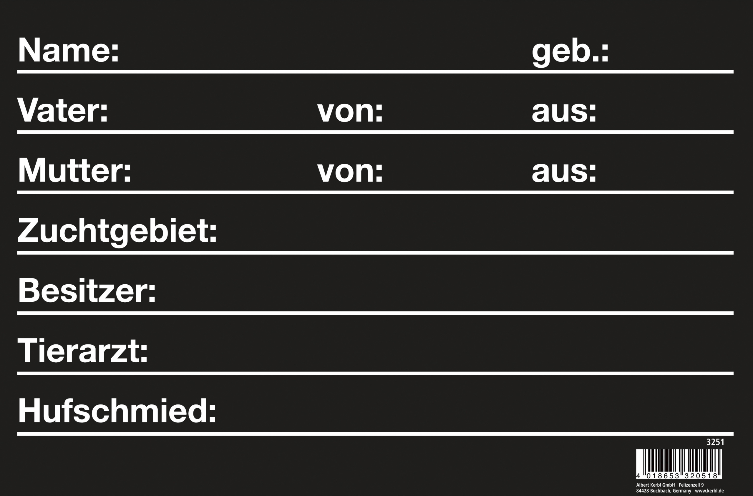 ALBERT KERBL GMBH Pferdestalltafel 30x20cm 