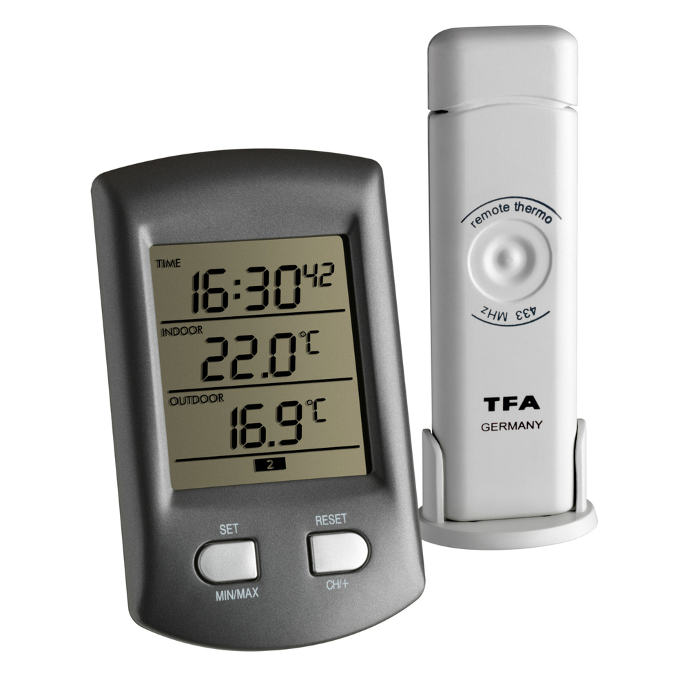 TFA DOSTMANN Funk-Thermometer Ratio metallic grau 