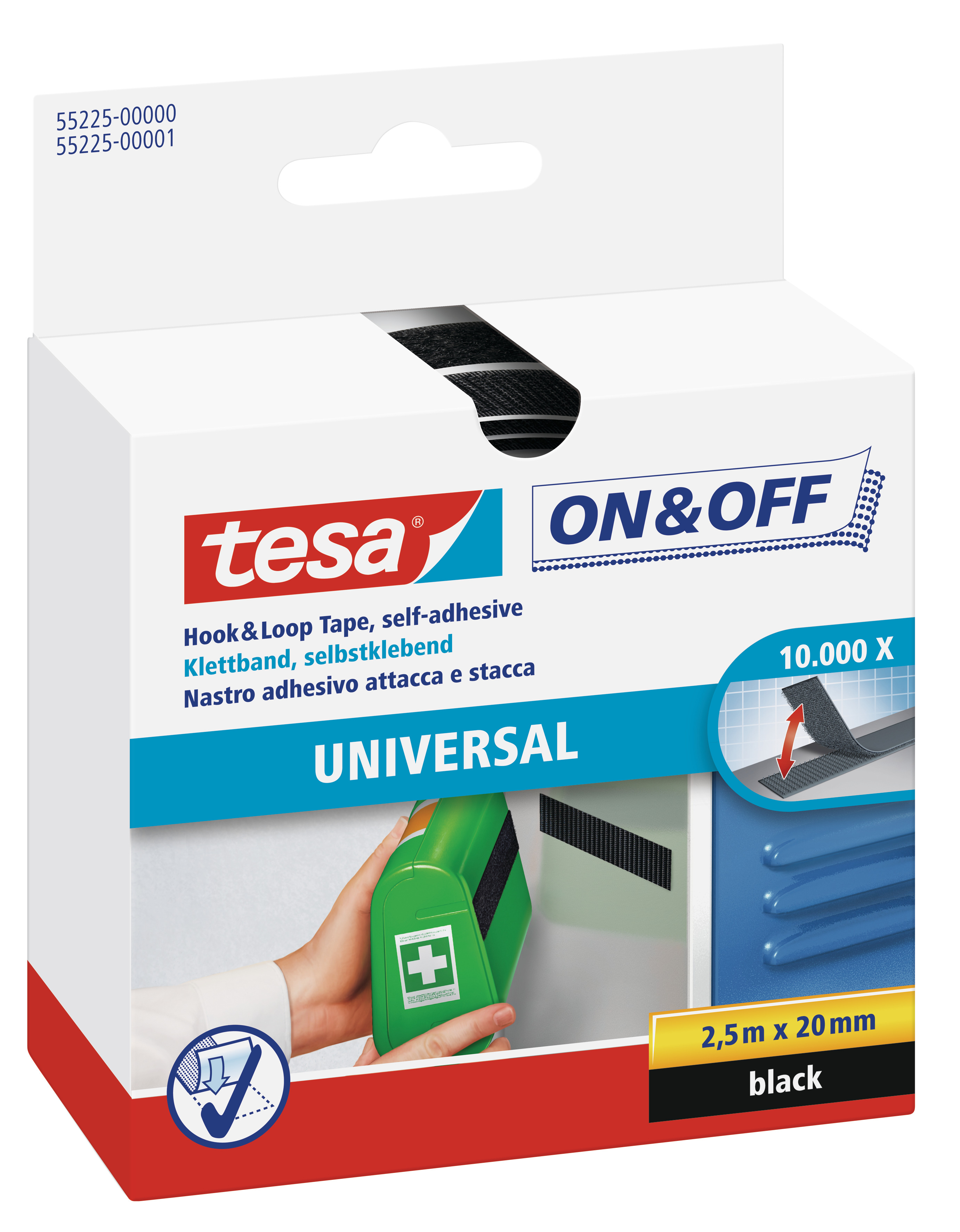 TESA Klettband On&Off schwarz 2,5mx20mm SB- Verpackung