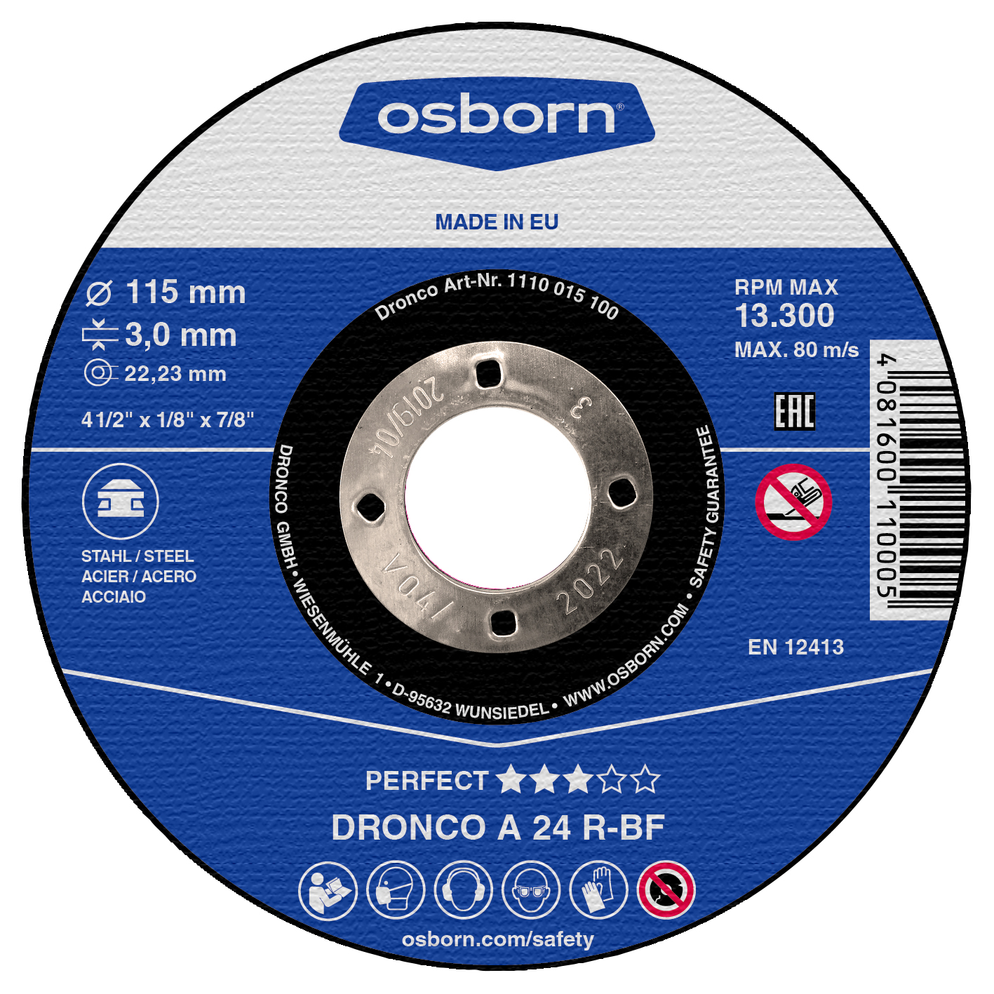 DRONCO Trennscheibe Metall A24R Ø115x3x22,23mm T41