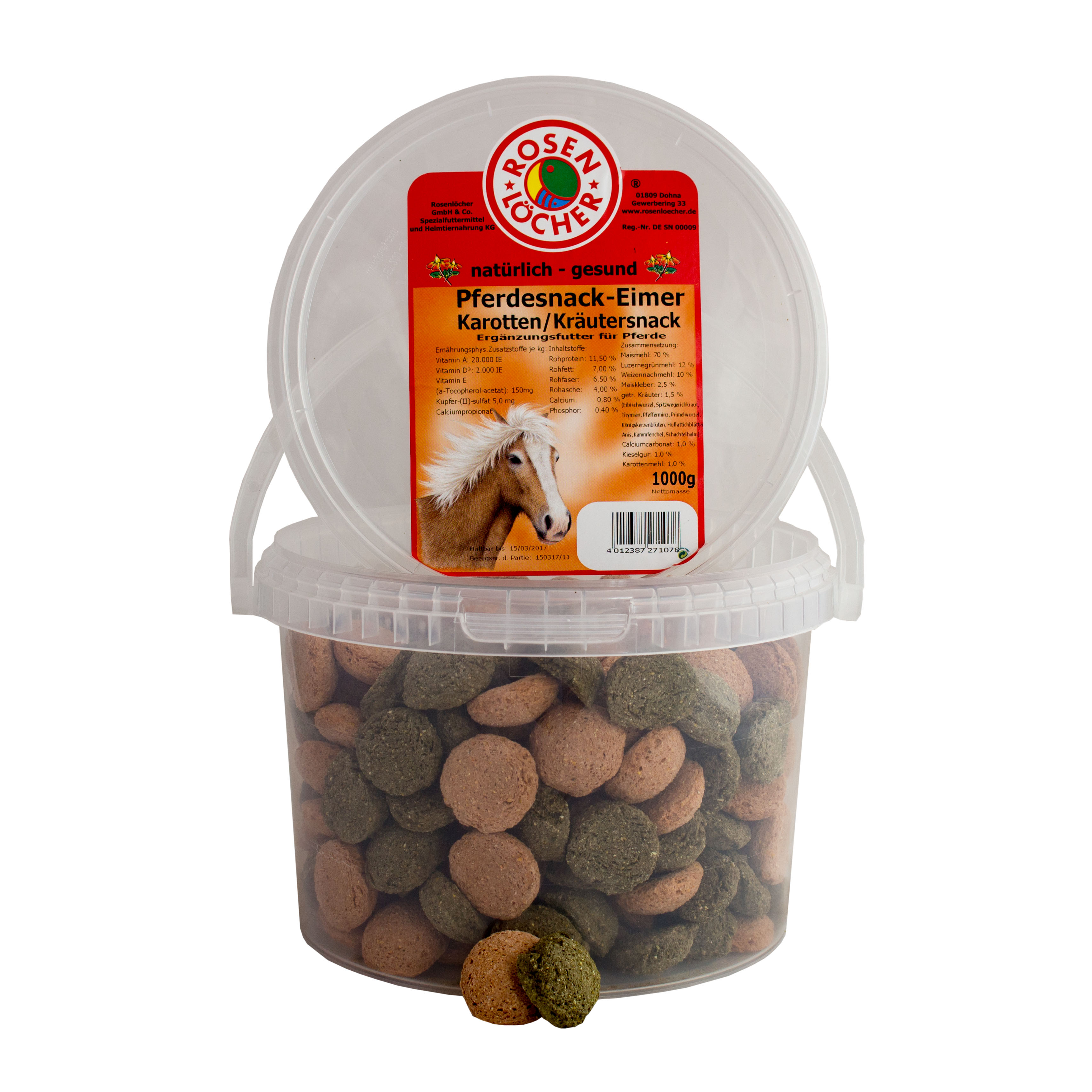 ROSENLÖCHER - Pferdesnack Karotten/Kräuter 1kg Ergänzungsfuttermittel