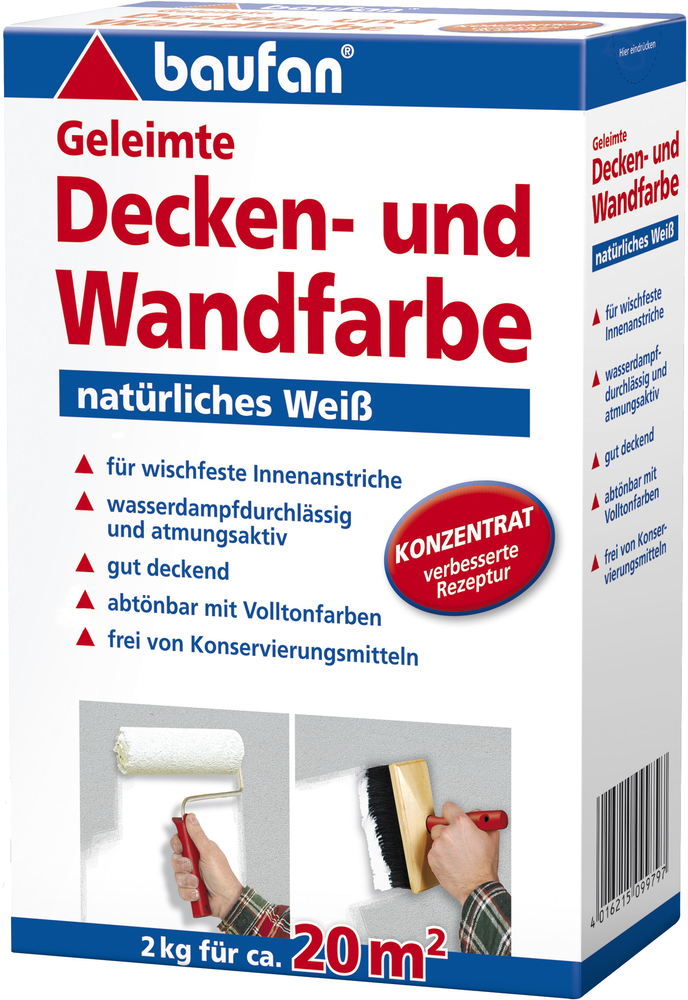 BAUFAN BAUCHEMIE Geleimte Decken- und Wandfarbe 2kg Konzentrat